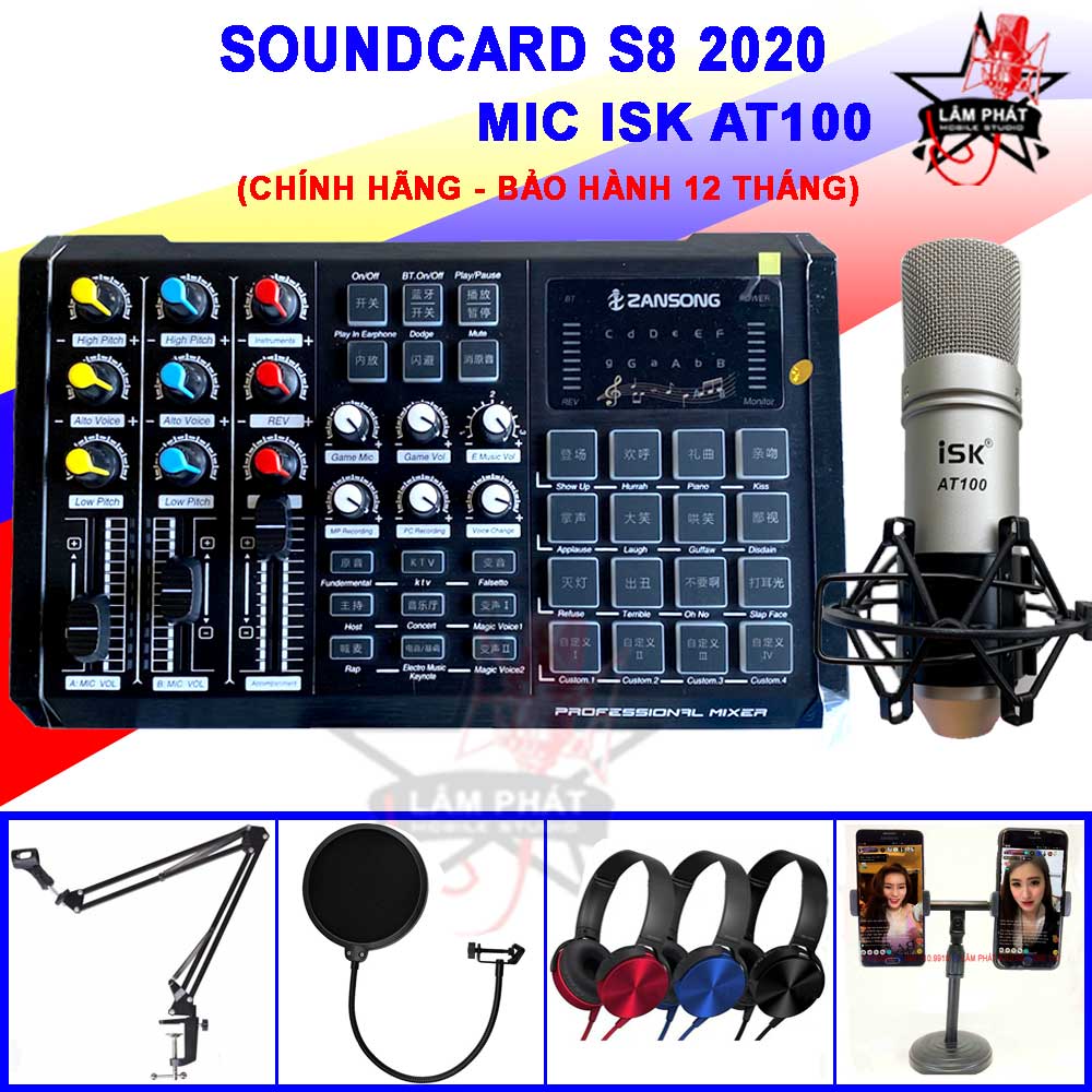 Combo Sound Card S8 - Micro ISK AT100 Chính Hãng Có Tem Mã Vạch