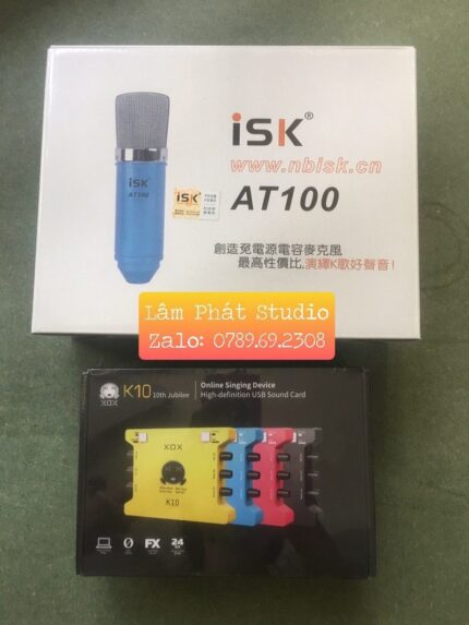 Sound Card K10 Jubilee - 2020 Và Micro ISK AT100 - Kèm Đèn Livestream 4 Trong 1