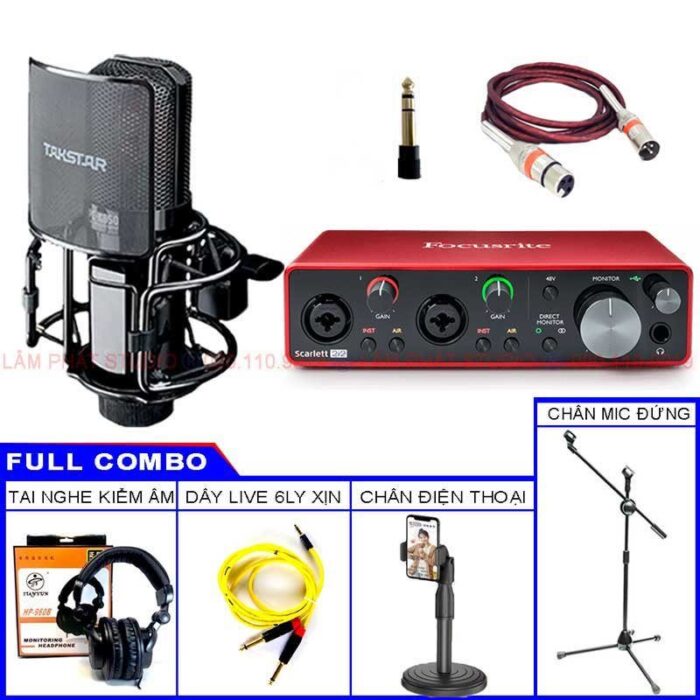 Bộ livestream chuyên nghiệp Bộ Thu Âm Focusrite 2i2 3rd (Gen) Và Micro Takstar PC K850