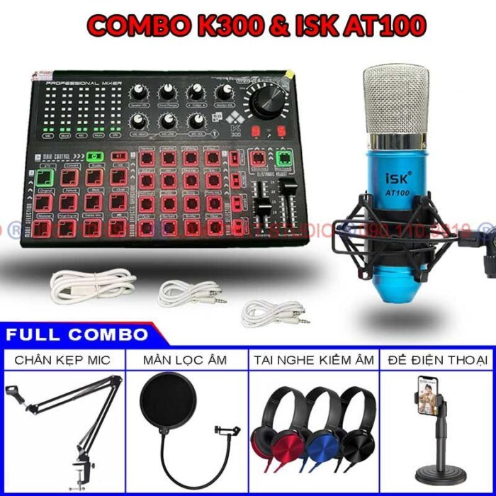 Combo Sound Card K300 Autotune Và Mic Thu Âm ISK AT100