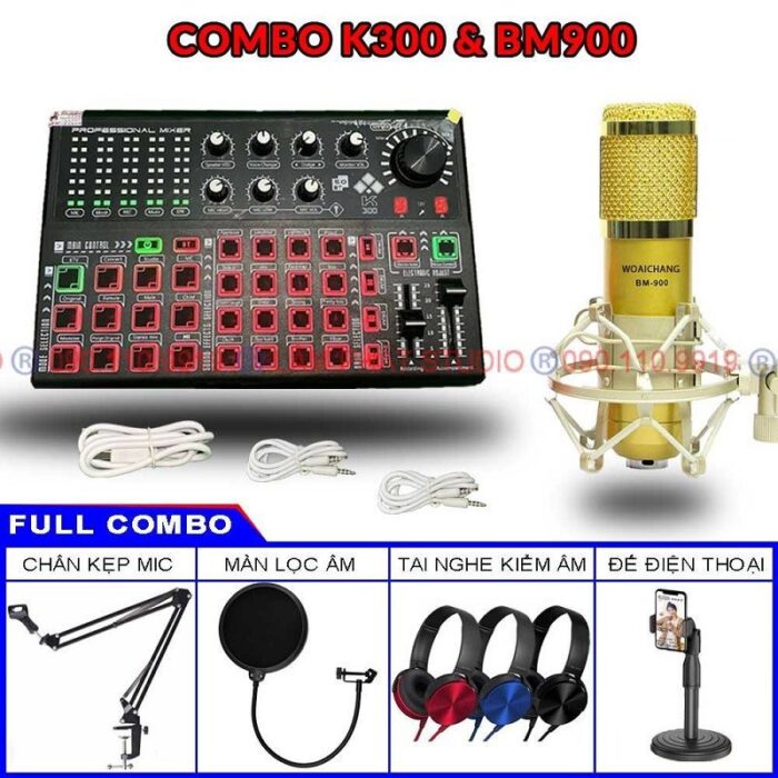 Full Combo Sound Card K300 Autotune Và Micro Thu Âm BM900