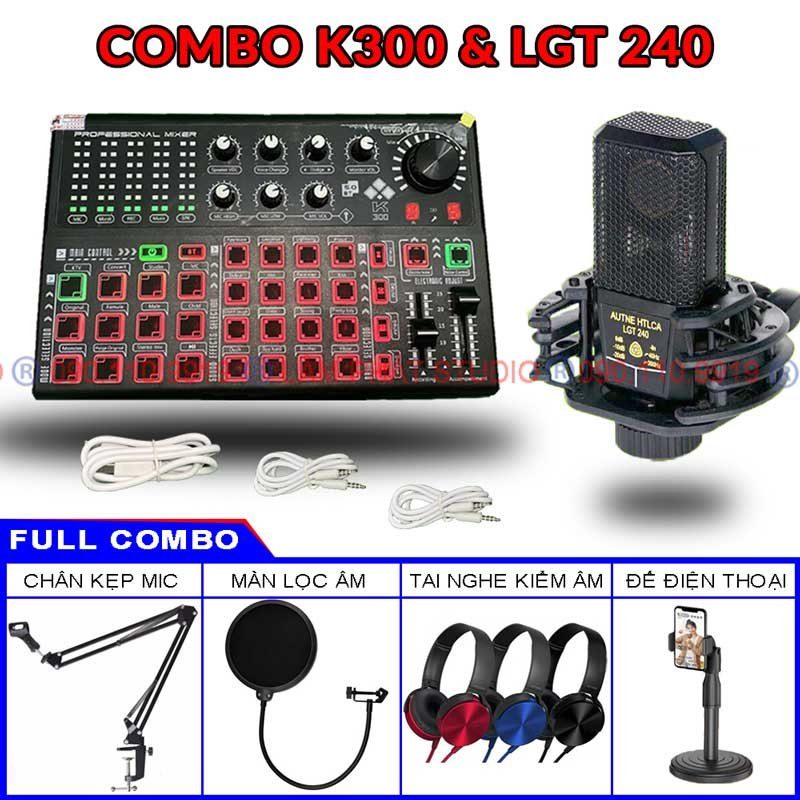 Combo Sound Card K300 Autotune Và Mic Thu Âm LGT 240