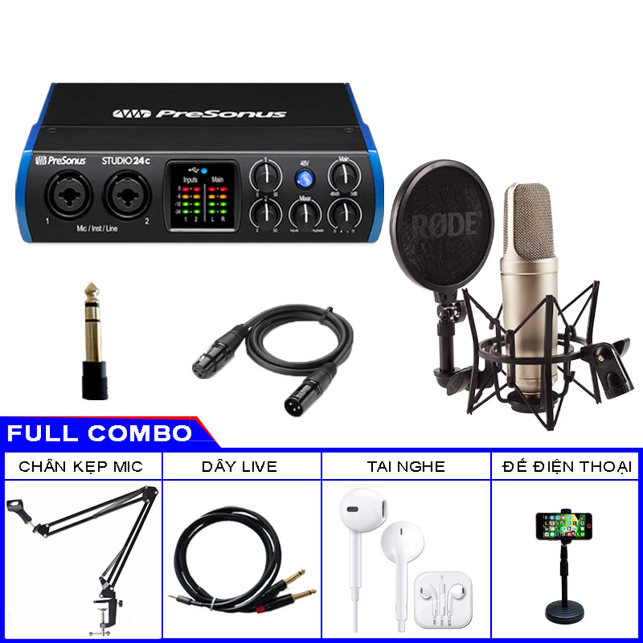 Combo Sound Card Presonus Studio 24C Va Micro Rode NT2 A 2