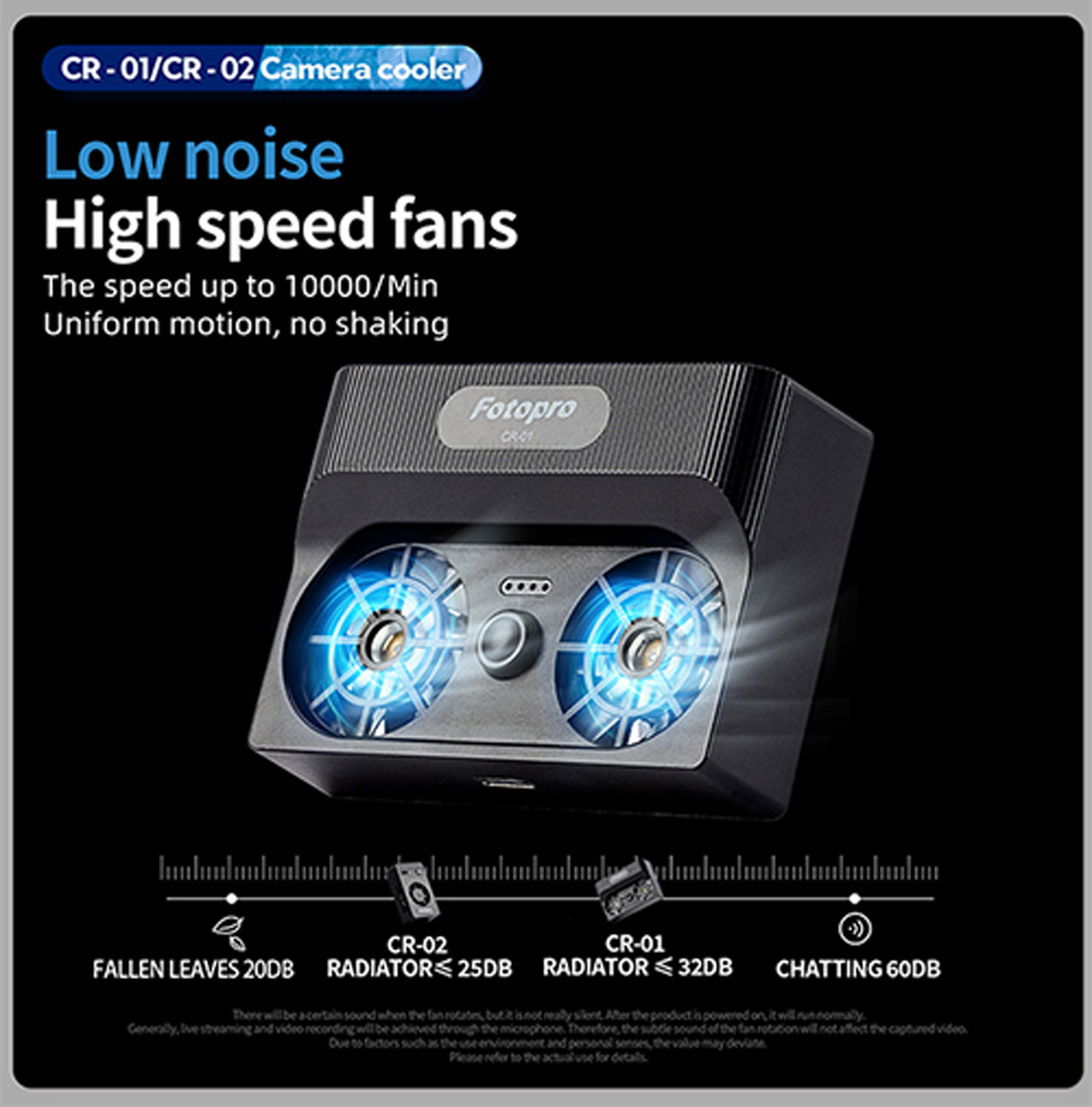 Fotopro CR-01 Quạt tản nhiệt máy ảnh thời gian sử dụng 10 tiếng liên tục không gây ồn