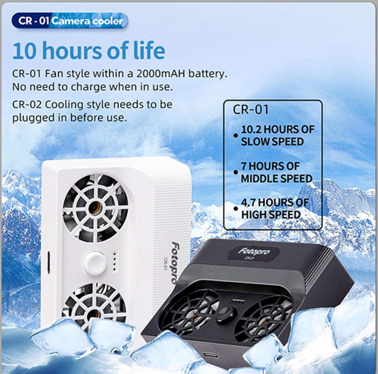 Fotopro CR-01 Quạt tản nhiệt máy ảnh thời gian sử dụng 10 tiếng liên tục không gây ồn