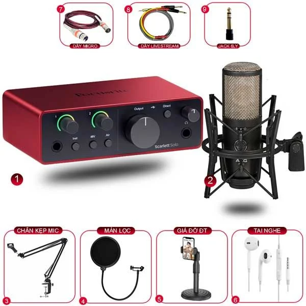 Combo Thu Âm Focusrite Solo Gen 4 và Micro AKG P420